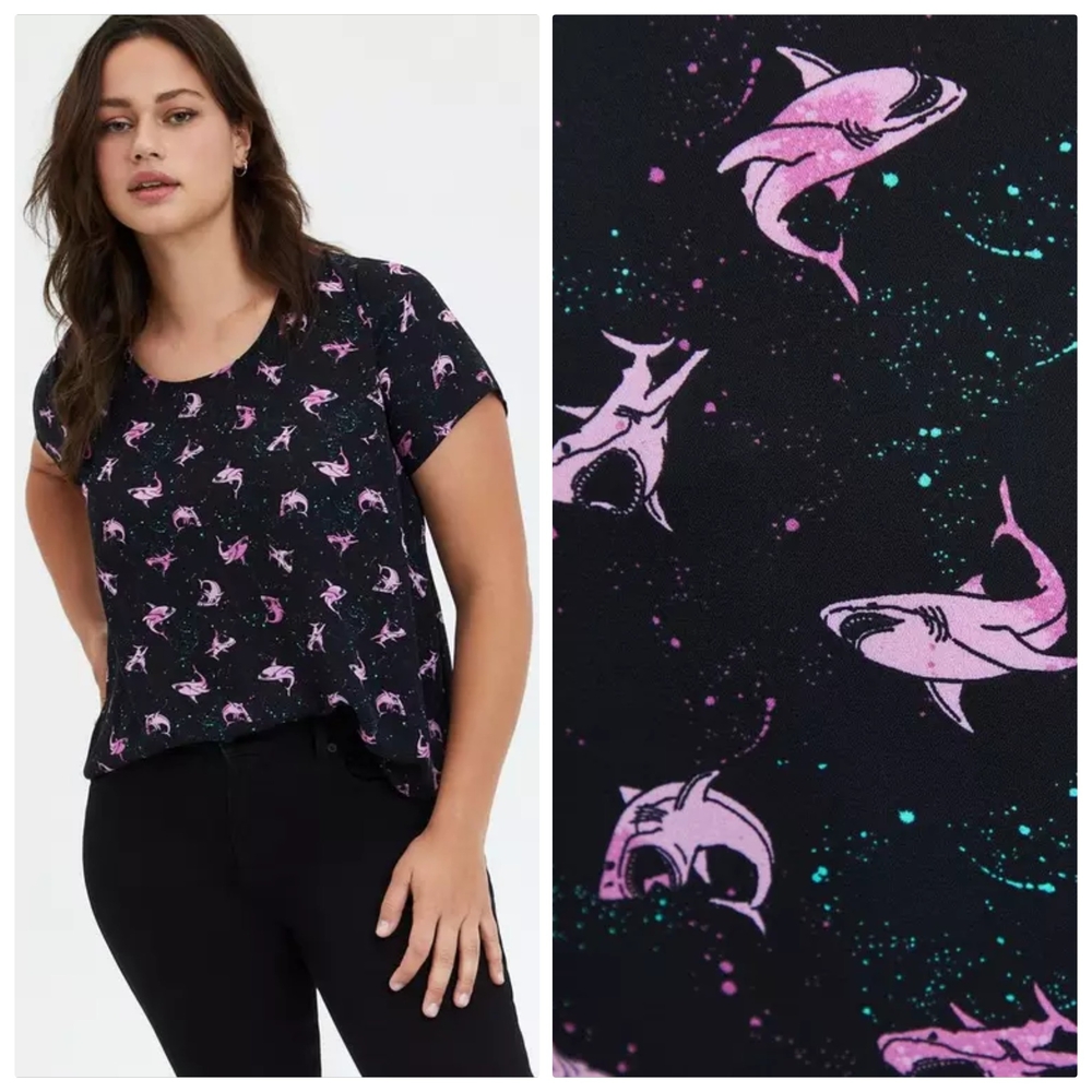 Like New Torrid Universal Jaws Georgette Blouse Shark Print